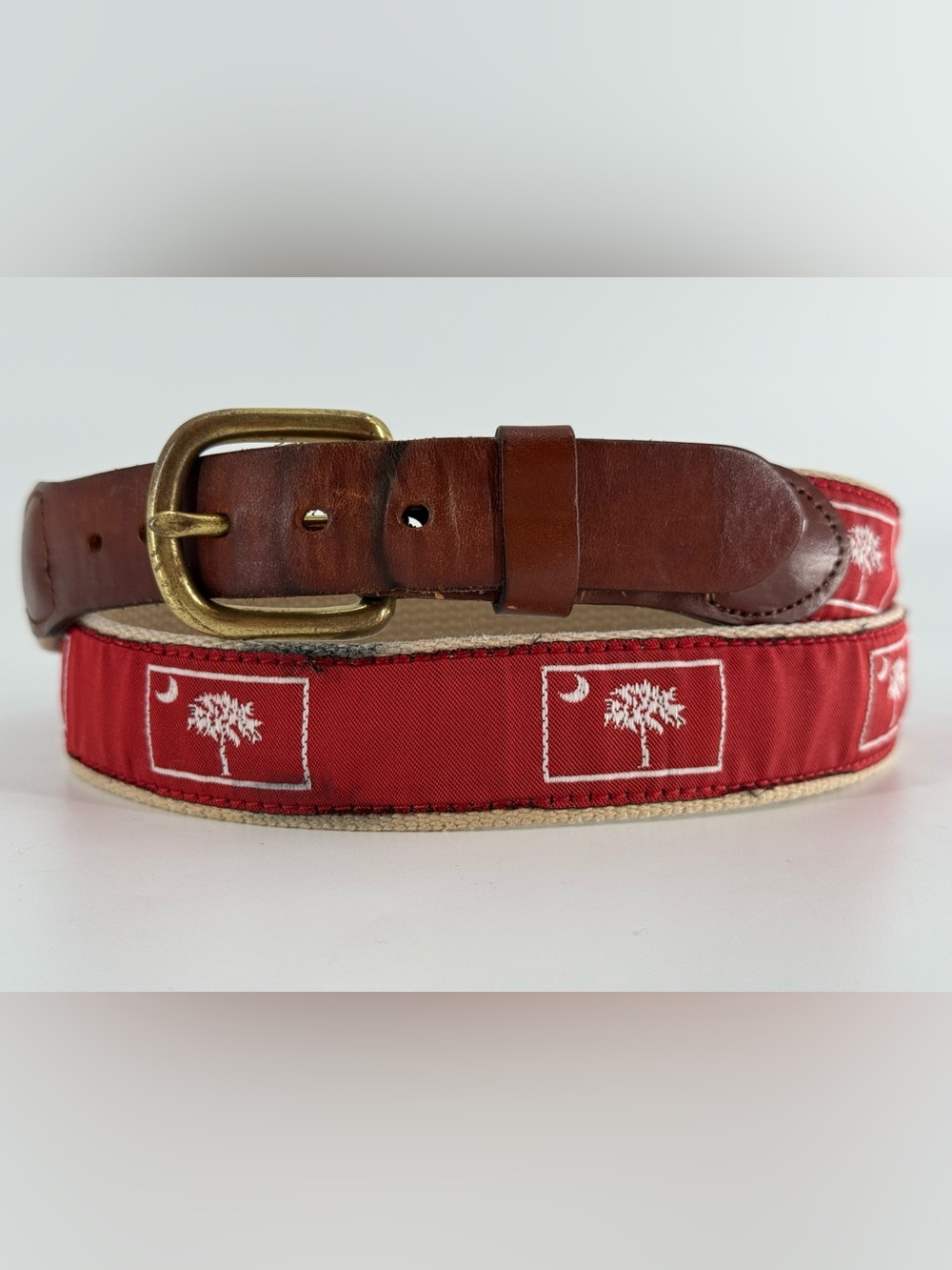 Vintage Leather Man Red South Carolina Flag Belt 38